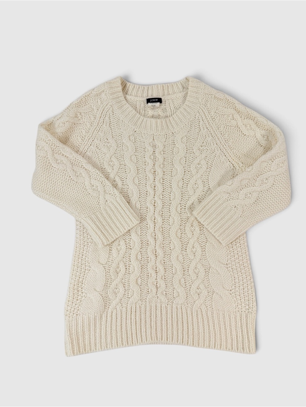J.Crew Cream Fisherman Cable Knit Sweater Alpaca Merino Wool Blend Crewneck XS